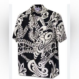 🌋Pacific Legend Hawaiian Aloha Tribal Tattoo Blue Shirt Men’s Cotton Size L🏝️